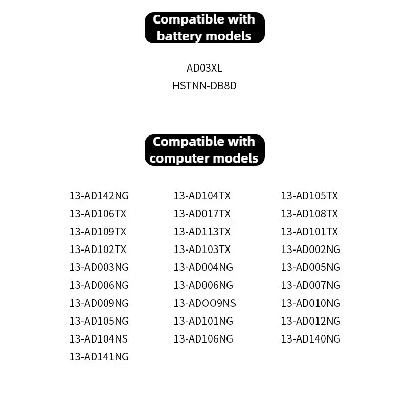 11.55V 51.4Wh AD03XL Laptop Battery for HP Envy 13-ad 13-ad000 13-ad100 13-ad0xx 13-ad1xx 13-ad000nf 13-ad002ng