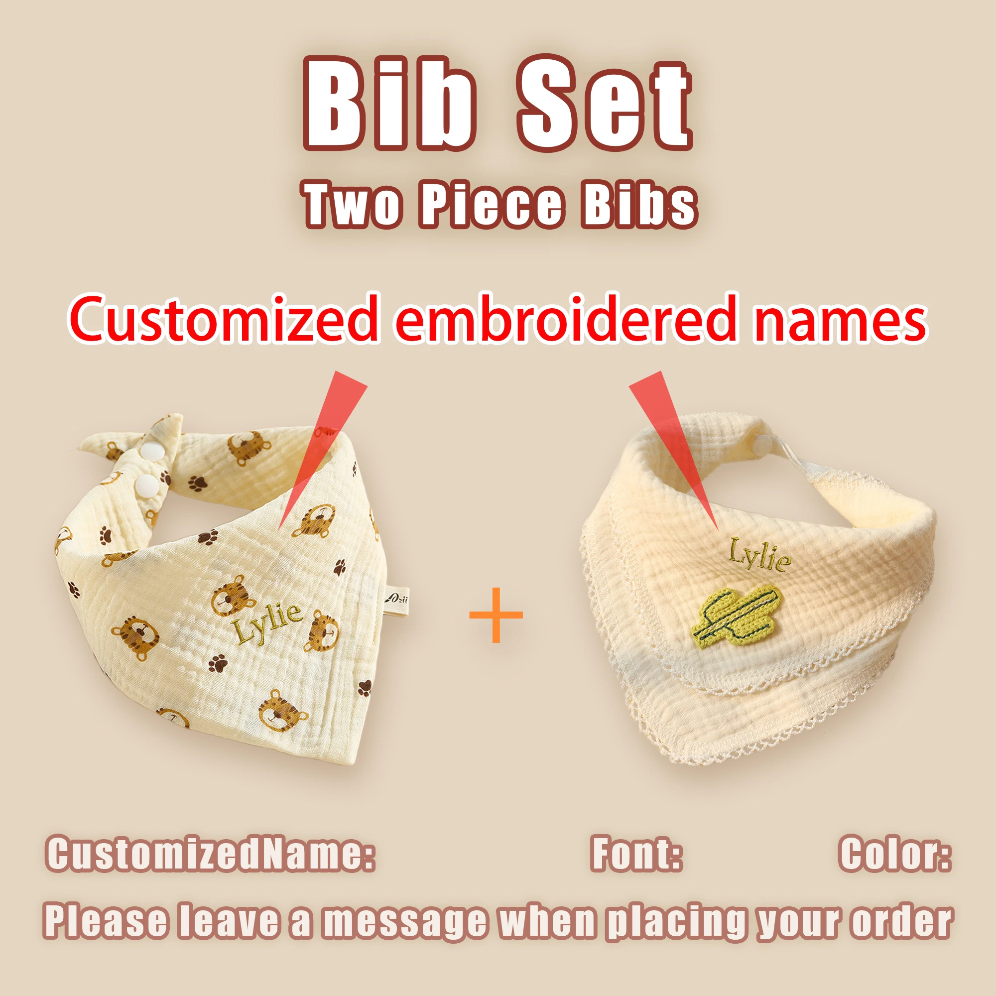 2 Teile/satz Anpassbare Wasserdichte Lätzchen Und Schürze Set für Baby Mädchen Personalisierte Gefüllte Name Spucktücher Neugeborenen Geschenk Set – Detail 8
