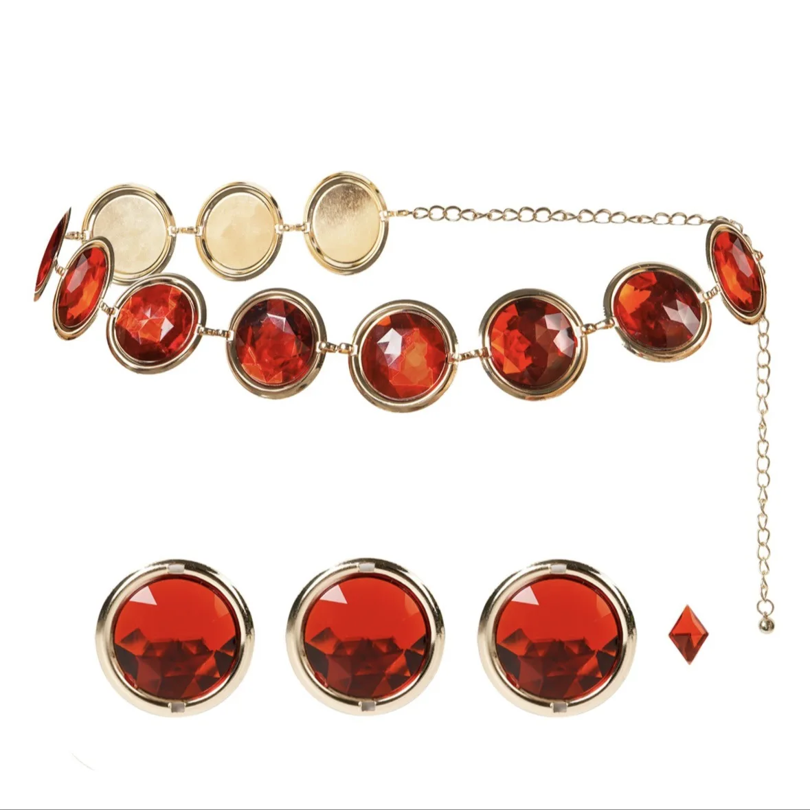 Red Stone Belt New Design Women Fashion Metal Waist Chain 110cm Personality Decorative Dress Jeans Belted Accessories Girdle