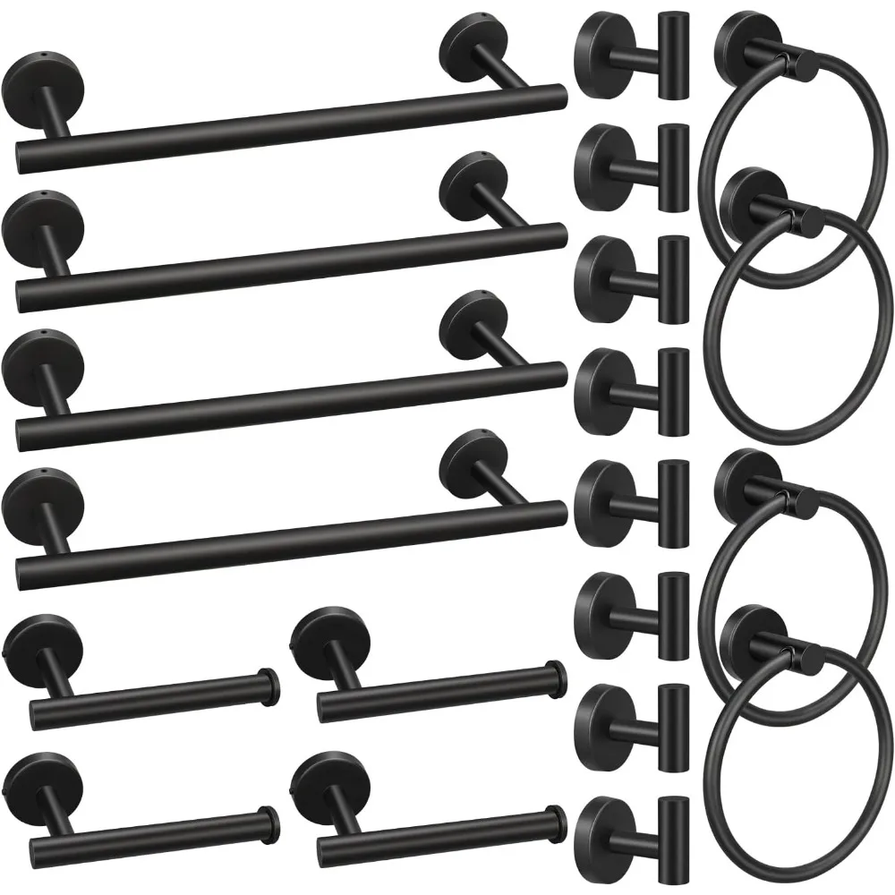 

20-Piece Matte Black Bathroom Hardware Set with Towel Bars, Toilet Paper Holders, and Hooks for Easy Installation