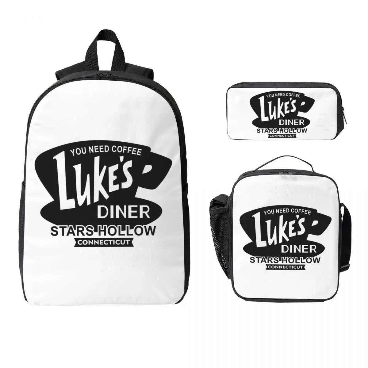 

Gilmore Girls Graffiti Backpack Boys Girls BookBag School Bag Computer Shoulder Bags 3ps Insulated Lunch Bag Pencil Case