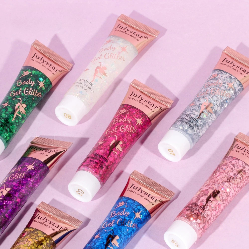 Glitzer-Gel im Meerjungfrau-Skala, schillernd, mehrfarbig, für Gesicht, Lippen, Körper, Bühne, Make-up, wasserbasierter, schnell trocknender Pailletten-Lidschatten