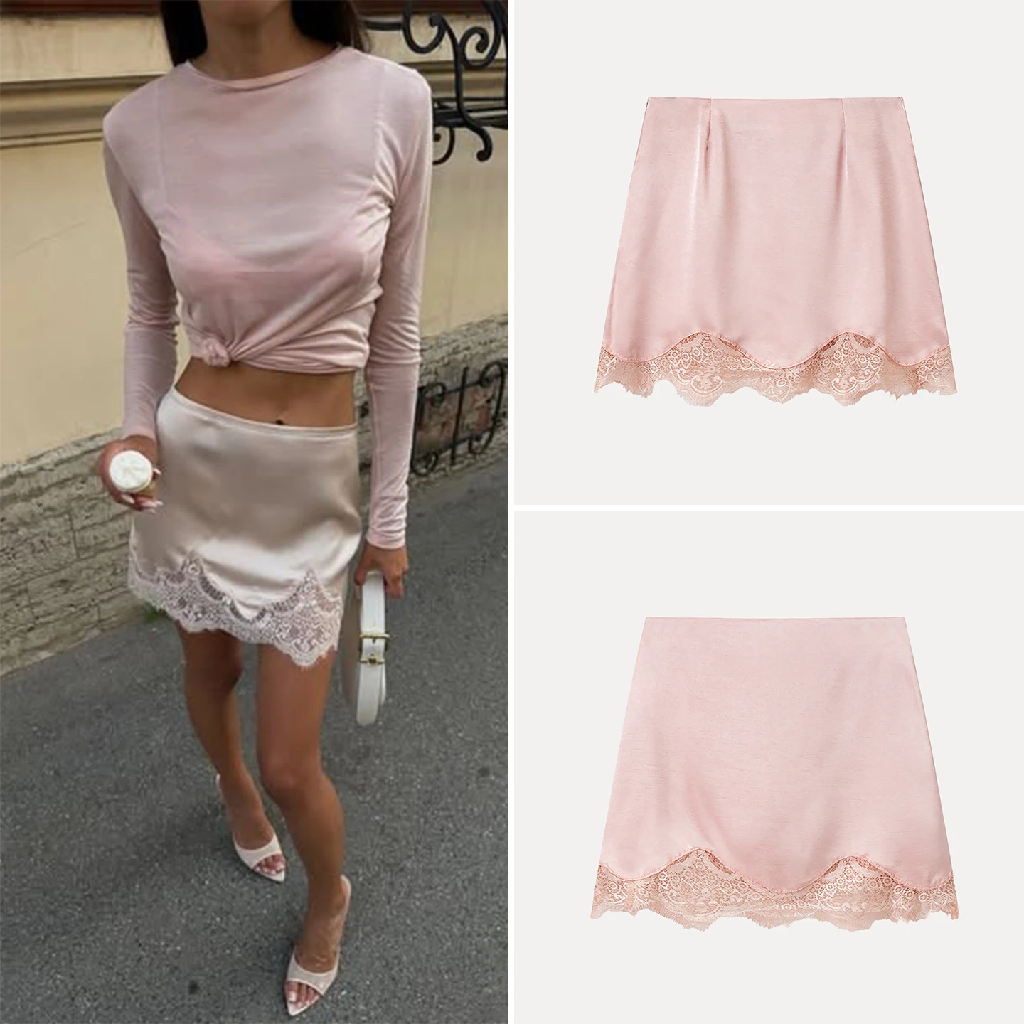 甘くてセクシーなオルトスカート、ボディコン、ミッドウエスト、レースディテール、スタンドフィット、デイリーウェアに最適、2025年秋新作、レディースファッション、Zブランド
