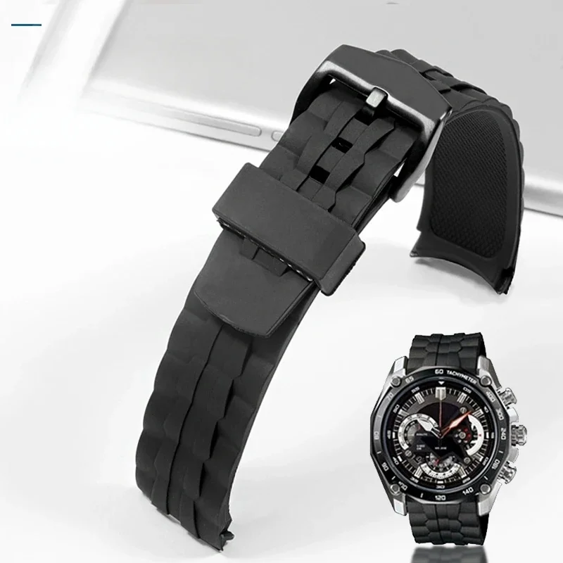 Premium Rubber Strap 22mm for Casio Edifice EF-550D EF-52 Stainless Pin Buckle Black Silicone Sport Men Replacement Watch Band view 2