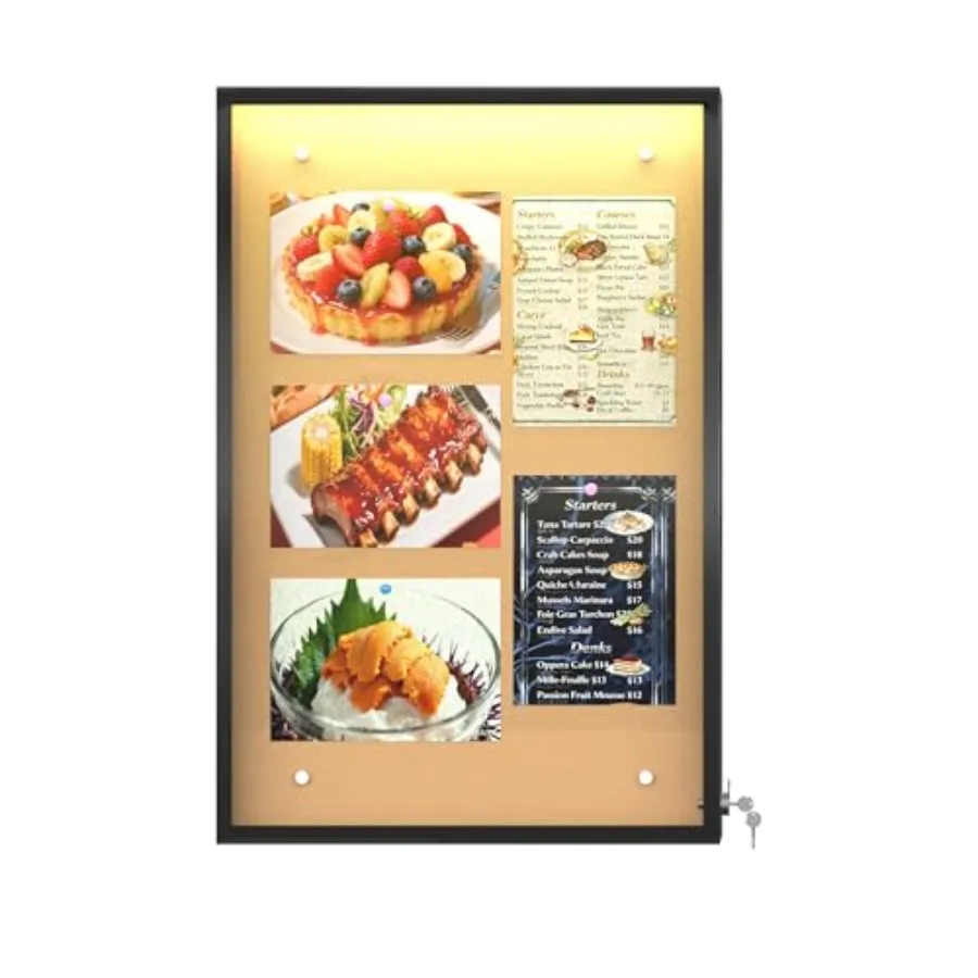 

Влагозащищенная уличная доска для объявлений 24x36 дюймов с LED-подсветкой, IP65, УФ-стойкая, с замком, пробковая, для наружного использования