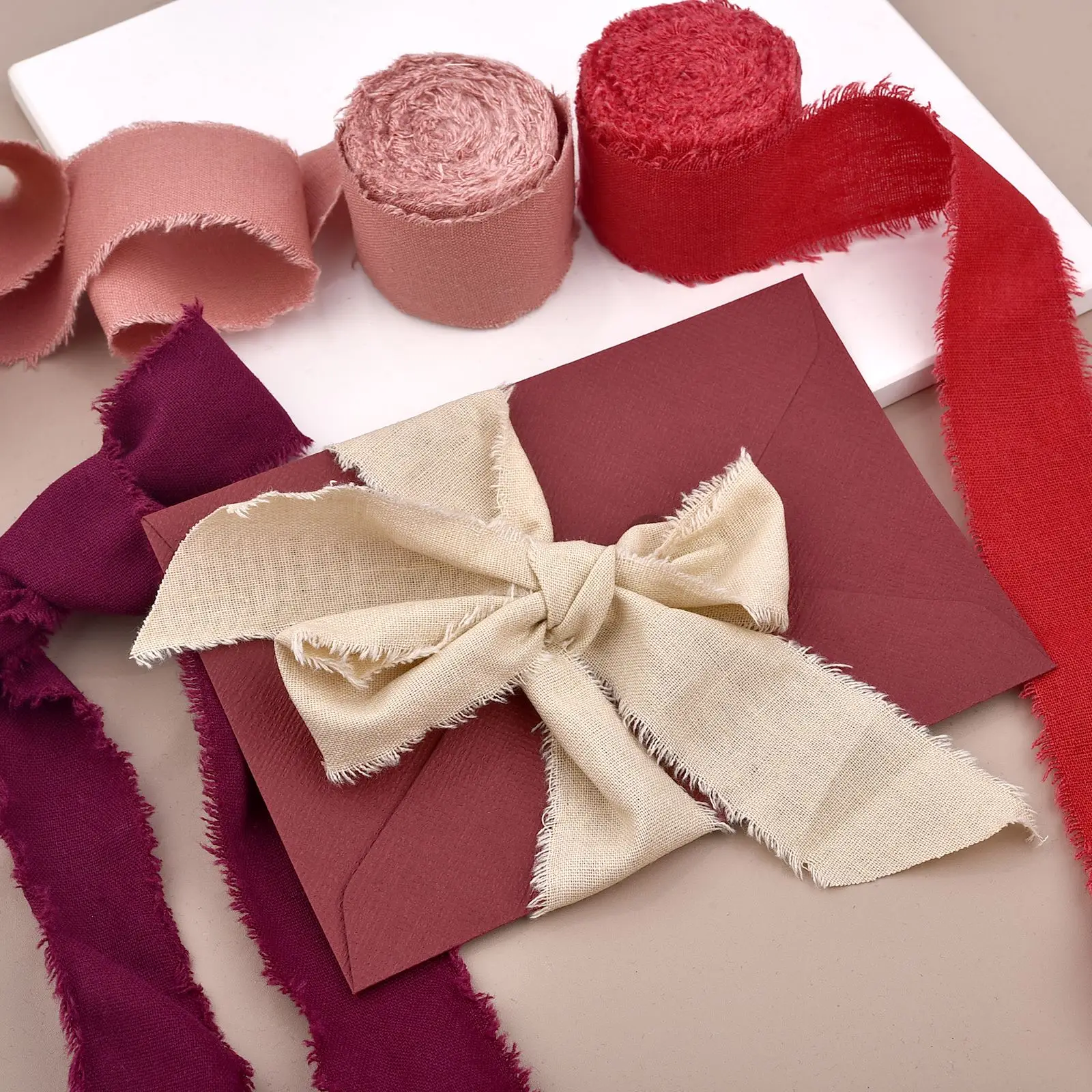 4 سنتيمتر x 5 متر المتوترة باليد حافة شريط كتان من القطن لباقات دعوة الزفاف التفاف هدايا عيد الميلاد عيد الحب الزينة