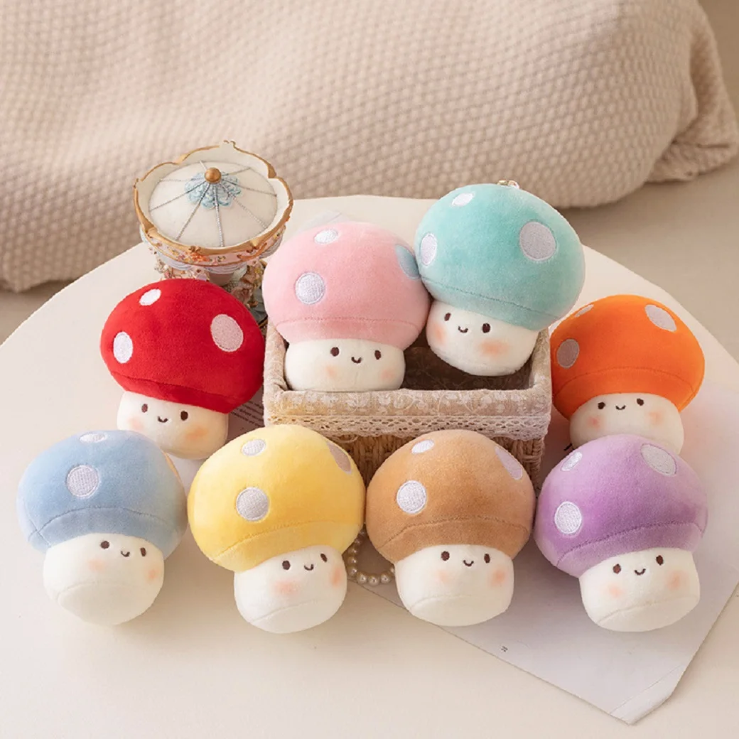 

10CM Cute Small Mushroom Plush Toy Creative Stuffed Pendant Doll Red Mushroom Keychain For Kids Girls Holiday Gifts