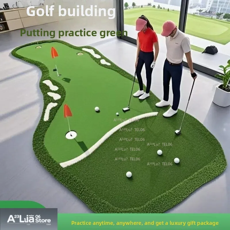 Indoor Outdoor Golf Putting Practice Mat, Portable Training Green for Home Office Backyard flag holder