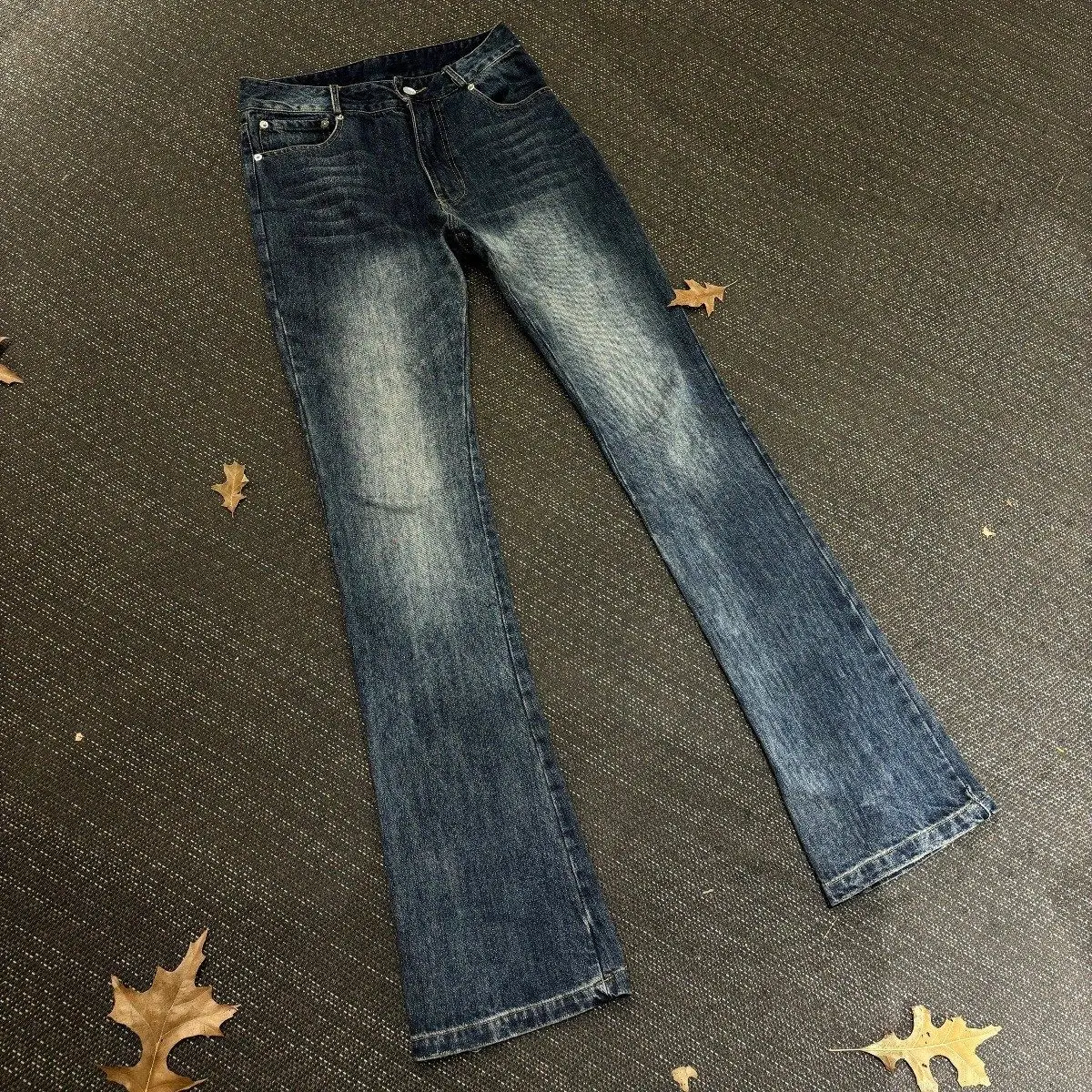 

Retro American Blue Bamboo Node Faded Waed Men's Flared Jeans Casual Straight Leg Durable Vintage Sle mid Waist Dstring