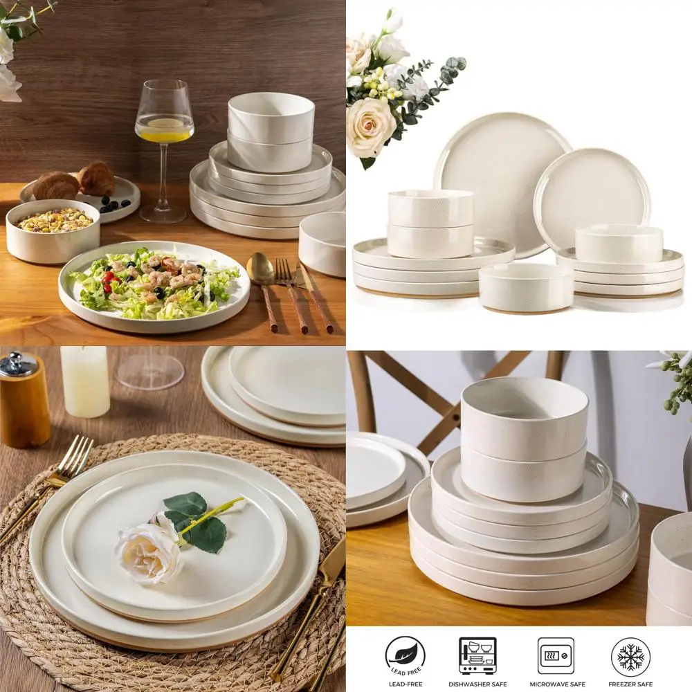 

4-Piece Stoneware Dinnerware Set: Speckled Plates and Bowls with Terracotta Finish, Scratch-Resistant, Dishwasher and Microwave