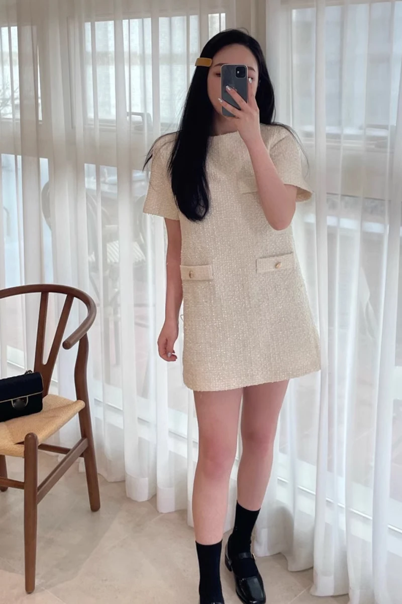 Chic Summer ort Sve Little Bla Dr Lana grossolana sciolta di media lunghezza da donna Design Sense Four kets Sle coreano rotondo...