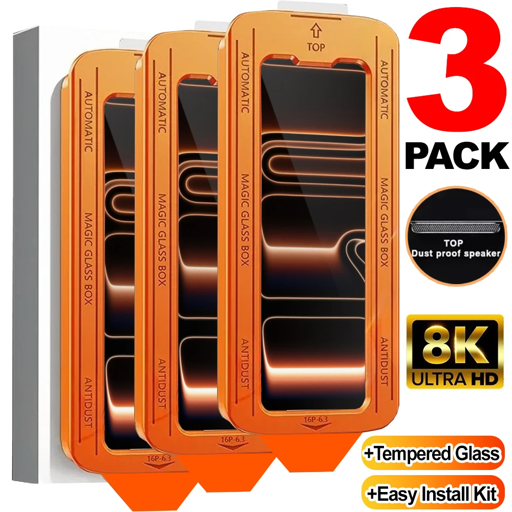 3/2/1Set Auto Install Tempered Glass with Dustproof Frame for IPhone 17 ProMax/17 Air/17 Pro/17 9H Hardness Screen Protectors