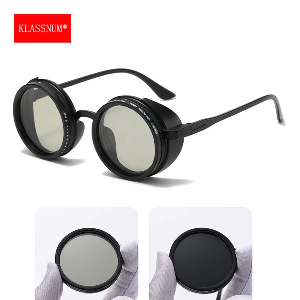 KLASSNUM Adjustable Dimming Sunglasses ND9 Manual Tint Fishing Glasses Men Women Anti Glare UV400 Steampunk Polarized Eyepiece