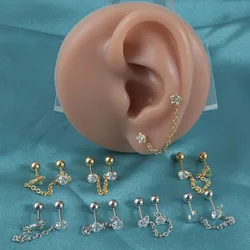 1PC Stainless Steel Piercing Ear Studs Earrings Dangle Cz Ear Chain Cartilage Helix Conch Tragus Piercing Lobe Piercing Jewelry