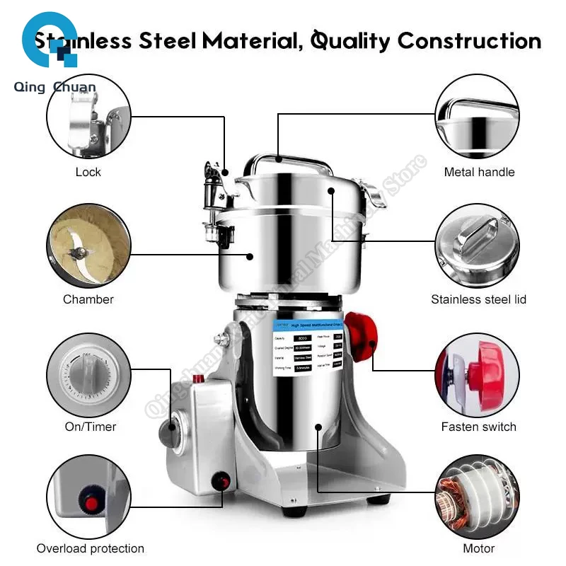 Chinese Herbal Grinder Big Capacity 800/1000/2500G Coffee Machine Grain Spices Mill Medicine Wheat Mixer Dry Food Grinder