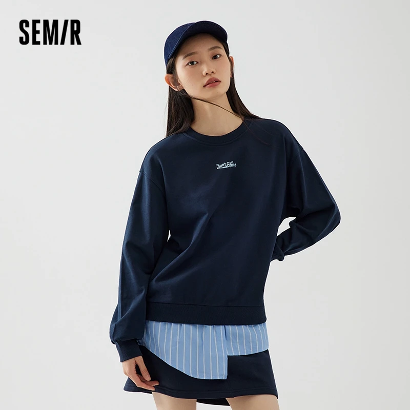 Semir 2023 Women Sweater Autumn New Irregular Splicing  Fake Two-piece Loose Pullover  Letter Print Sweater for Women