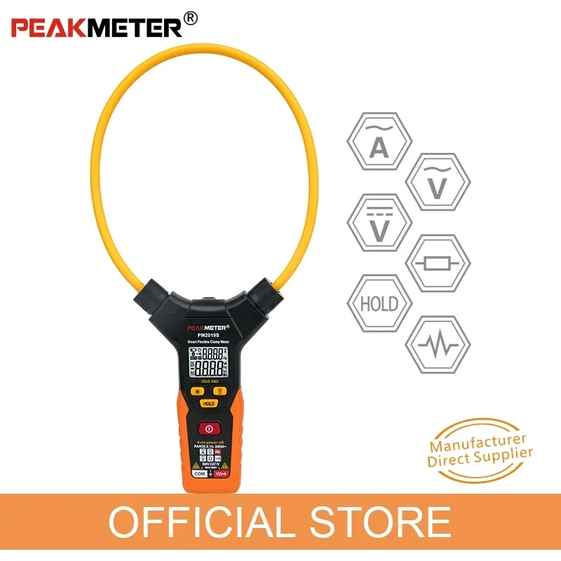 PEAKMETER PM2019S Professional Digital Flexible Clamp Meter 3000A  Ammeter and Multimeter DC AC Voltage Tester in Electric Field