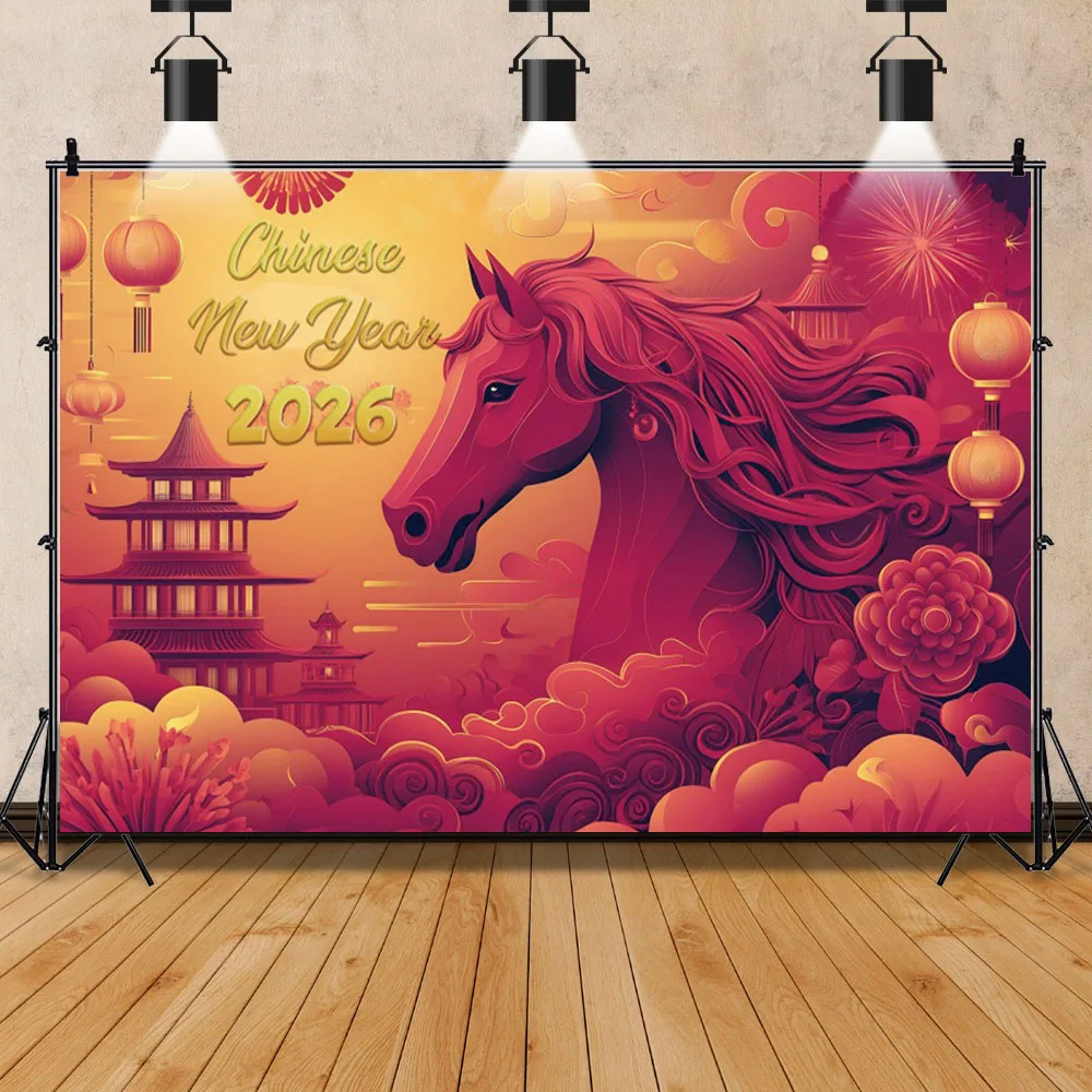 السنة الصينية الجديدة 2026 خلفية التصوير النمط الصيني السنة الجديدة زهرة حمراء الحصان فانوس ليلة رأس السنة الصينية خلفية الصورة #5