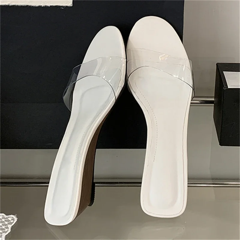 Eilyken 2026 New Summer PVC Transparent Wedges Open Toe Women Slippers Low Heels Banquet Dress Beach Female Shoes view 3