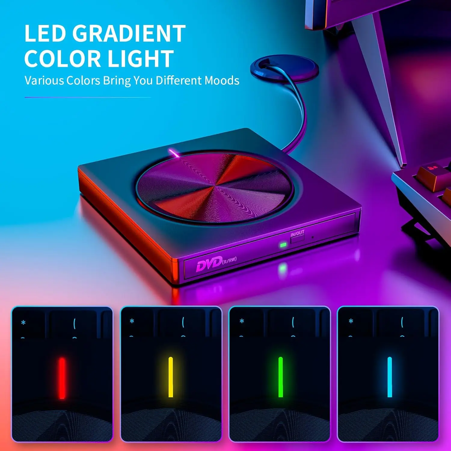 6-in-1 External CD/DVD Drive Player for Laptop Portable DVD Reader Writer ROM Drive for Laptop Desktop Mac,Windows 11/10/8/7