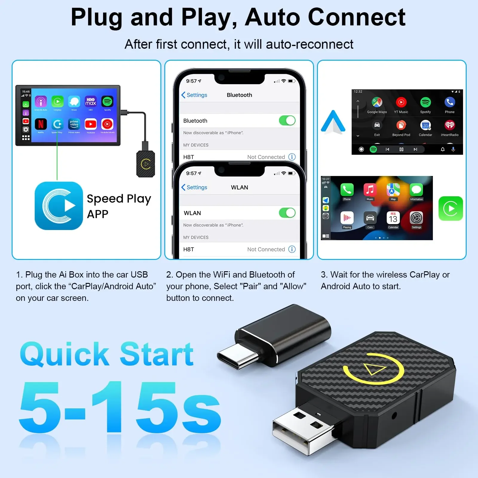 2 in 1 NEW Wireless CarPlay Android Auto Adapter USB Dongle Smart Mini Box Bluetooth Wifi Plug And Play for OEM Car Stereo image 5