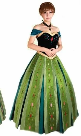 Nieuwe film ijs Anna prinses groene jurk kroning cosplay kostuum op maat gemaakte maat pak ketting voor Halloween spel