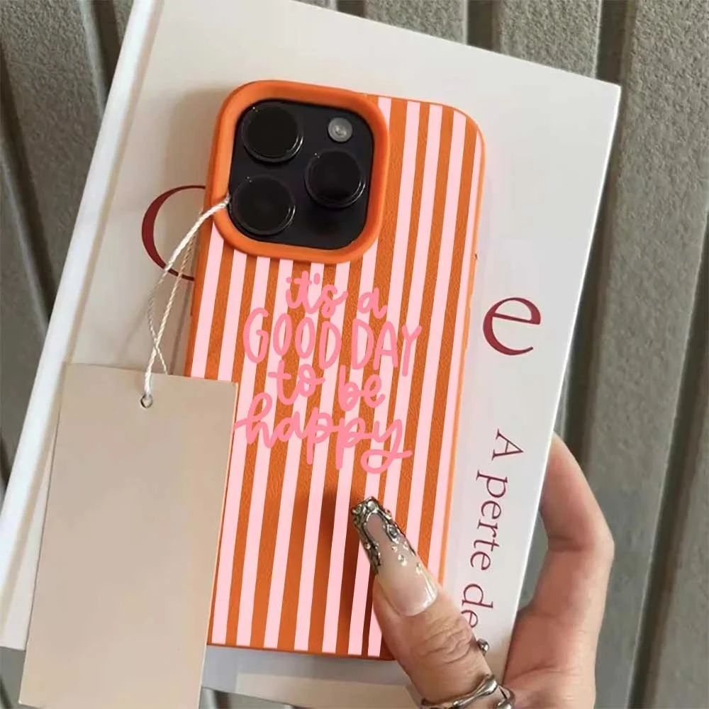 Rosa-Weiß Gestreifter Buchstabendruck Handyhülle für iPhone 17 16 15 14 13 12 11 Pro Max Plus X XR Silikon Matt Stoßfeste Hülle – Detail 2