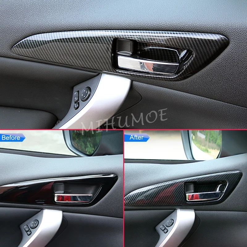 For 2018-2024 Mitsubishi Eclipse Cross Carbon Fiber Interior Door Handle Surrounds Cover Trims Accessories Black