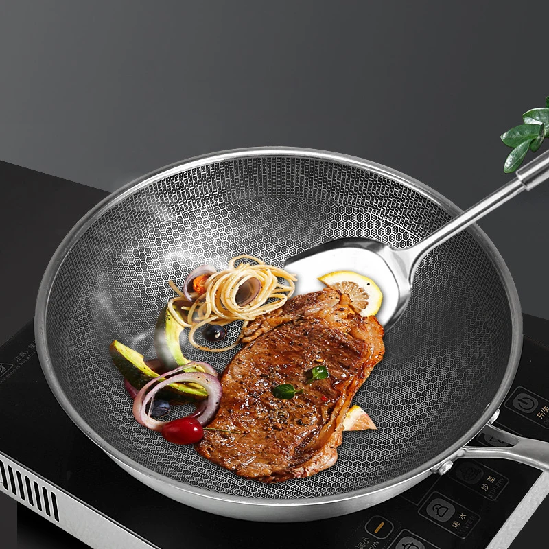 Handmade Stainless Steel Wok Set Nonstick Skillet Thick Wok Frying Pan Non-Stick Non Rusting Gas/Induction Cooker Pan Home