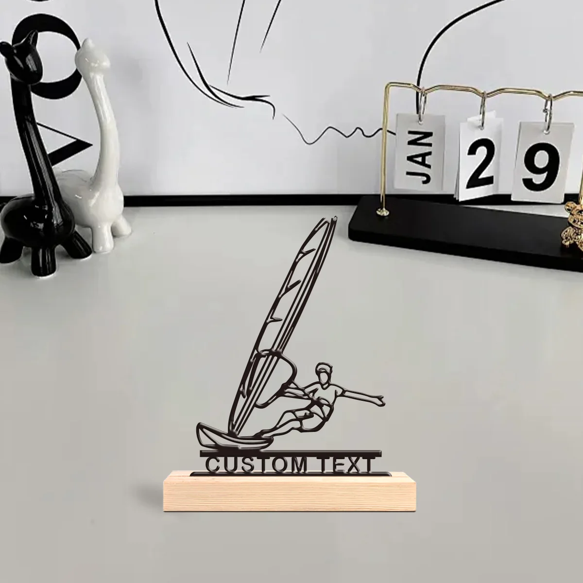 1pc Metal Desktop Ornaments and Decorations Customizable Content With Wooden Base Festival Ornaments and Decorations