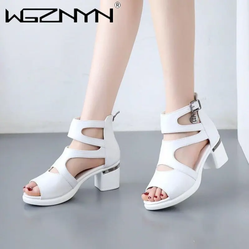 2023 NEW Comfortable Fashion Shoes Women Sandals High Heels Summer Sweet Fashion Wedding Shoes White and Black Handmade Sandals