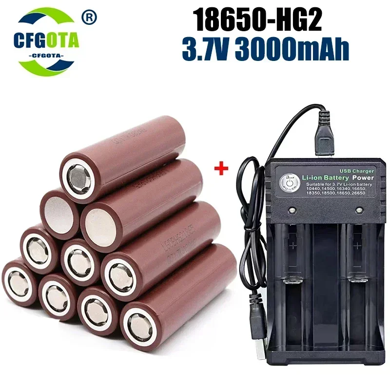 

100% New Original HG2 18650Battery 3000mAh+Charger HG2 3.7V Discharge 20A Screwdriver Dedicated for Power Rechargeable Battery