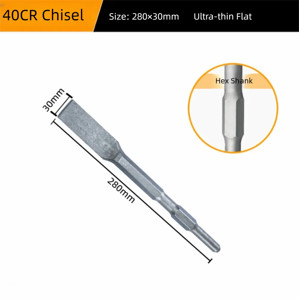 

Hexagonal Shank Slotting Flat Chisel Silver Steel Impact Bit Flat Head High Hardness Electric Hammer Drill Bit Concrete