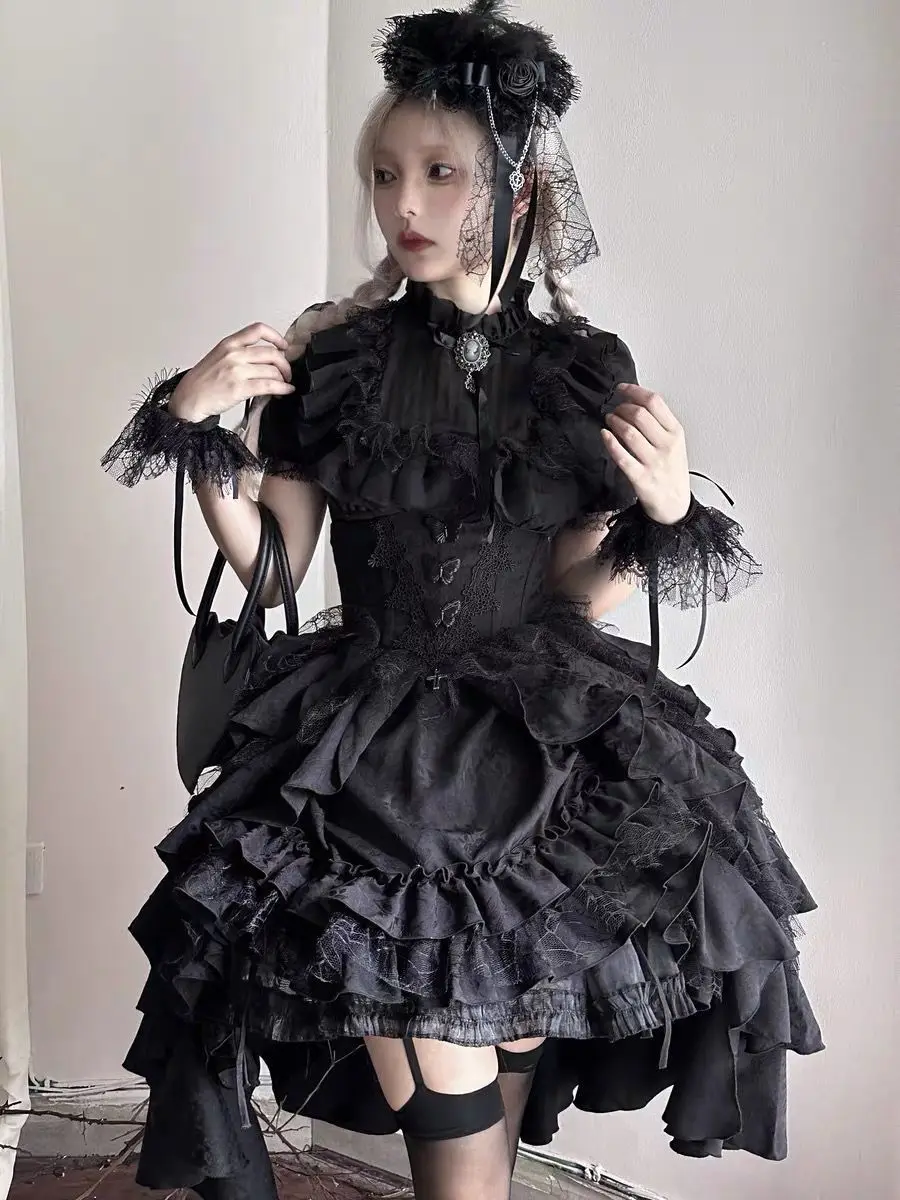 

Dark Academia Victorian Cosplay Princess Evening Party Design Outfits Camisas De Mujer Y2k Black Shirts & Blouses Short Tops