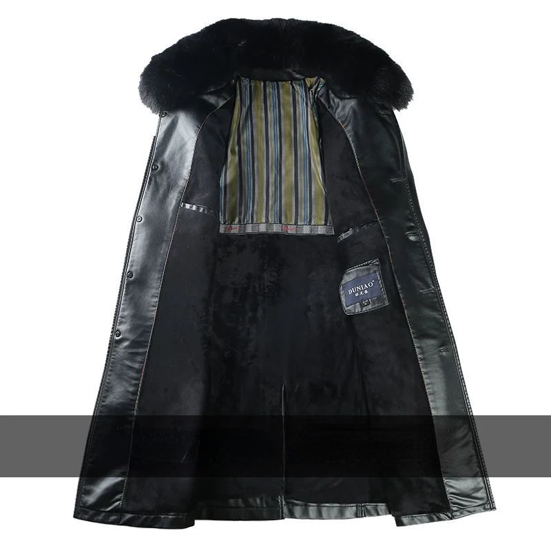 Leather Jacket Men Winter Jacket Men Medium Length Plush Thickened Leather Coat for Men Fur Collar Windbreaker for The Elderly