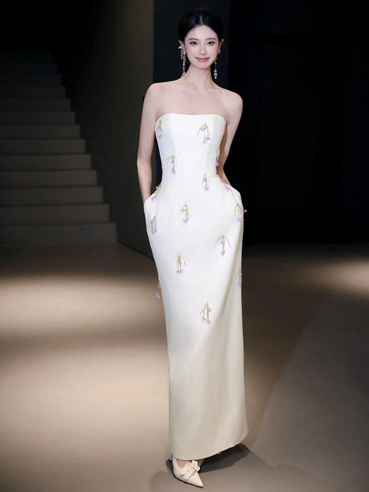 

Ele White Satin Bridal Morning Robe Sexy Strapl Dr Luxury Guest Gown Daily Wear Long Evening Gown for Wedding