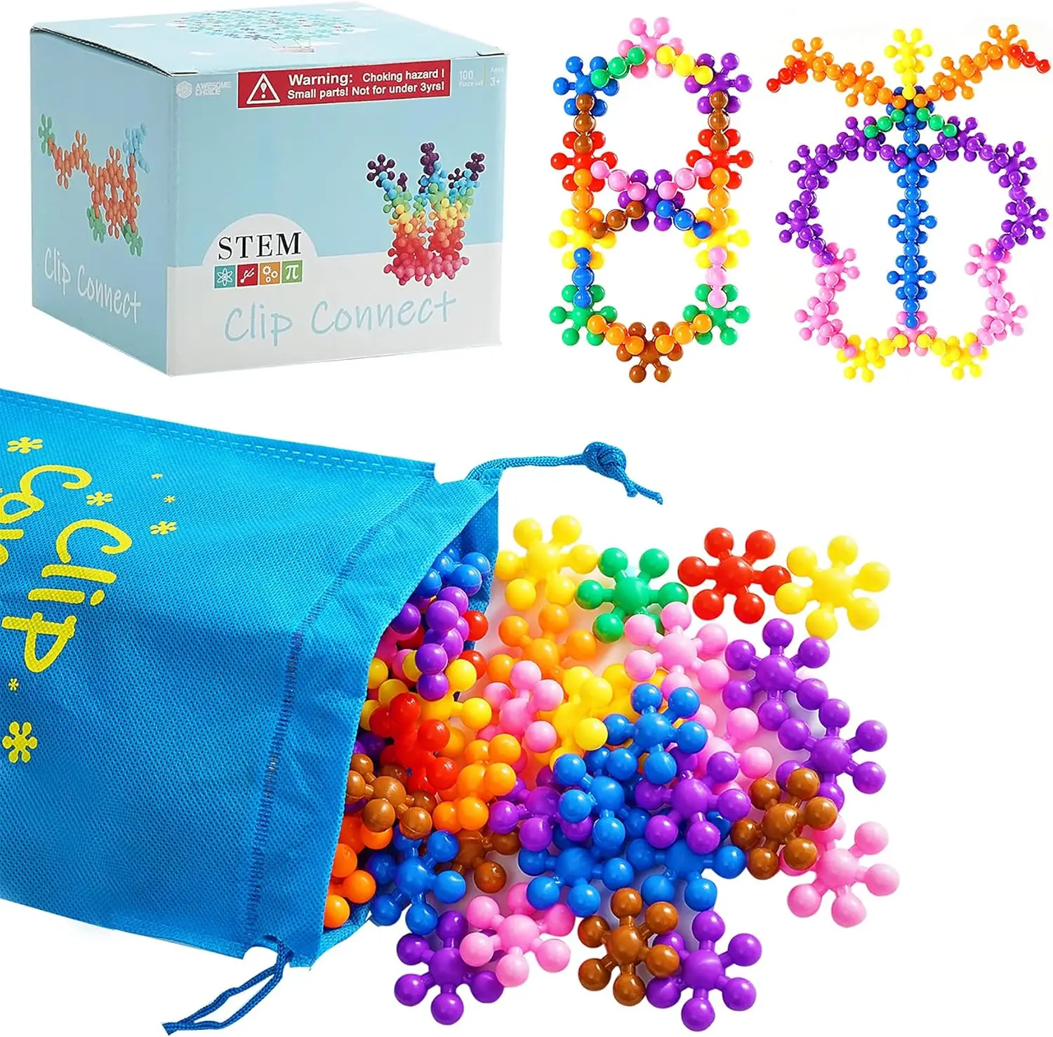 

Clip Connect 120 Piece Building Blocks | Diameter 1.26", STEM Building Toys Set Kindergarten Math Manipulatives for Kids Boys Gi