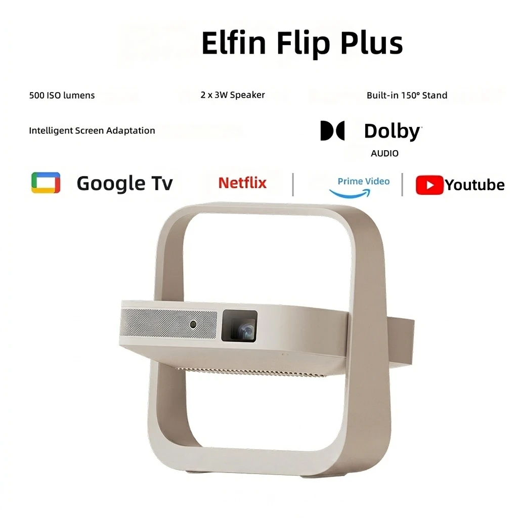 Xgimi Elfin Flip Plus Projector Adjustable Stand Google TV Projector Licensed Netflix Voice Assistant Dolby Audio Home Theater