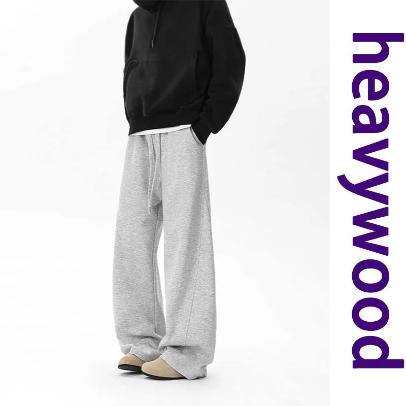 

Heavywood Neutral Wide Leg Pant Fashion Causal Breathable Men Sweatpant Male Autumn Versatile Drawstring Loose Straight Trouser