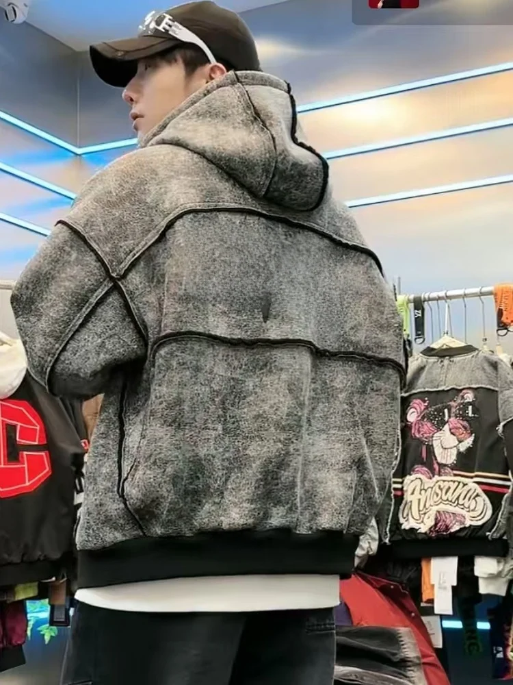 

Теплый кожаный дэт с капюшоном на подкладке для мужчин и женщин, модная брендовая молодежная зимняя верхняя одежда MF2530