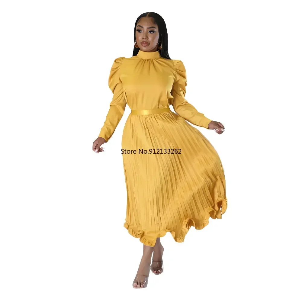 African Dresses for Women Plus Size 2 PCS Set Tops and Skirts Suits Dashiki Ankara Fall Outfits Robe Pleated Evening Party Dress