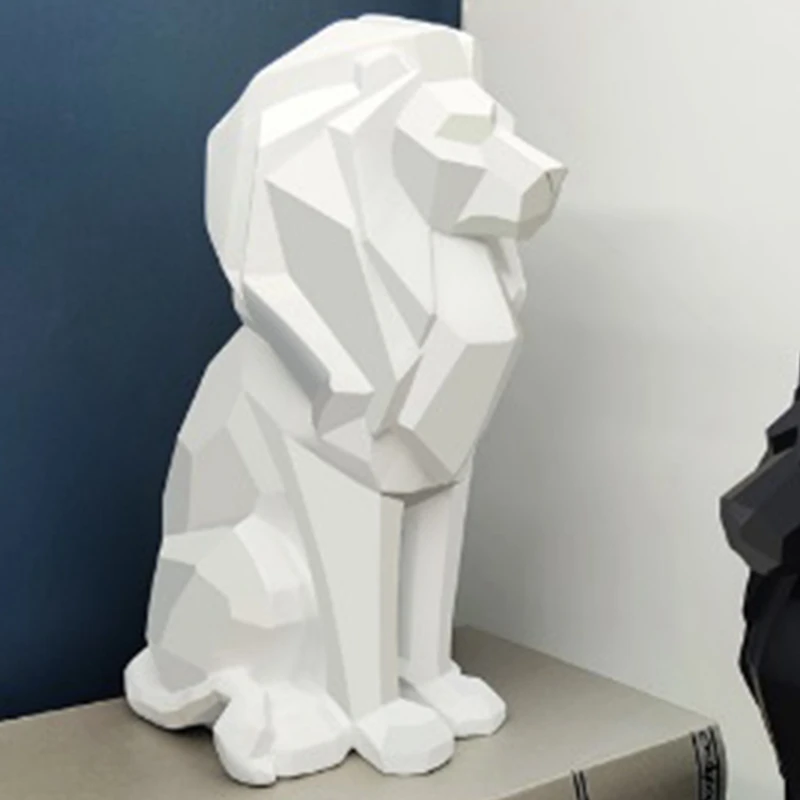 Lion Statue Lion Decor - Gifts For Men Geometric Stylish Sculpture Lion Figurine Decoration For Living Room Office Durable White