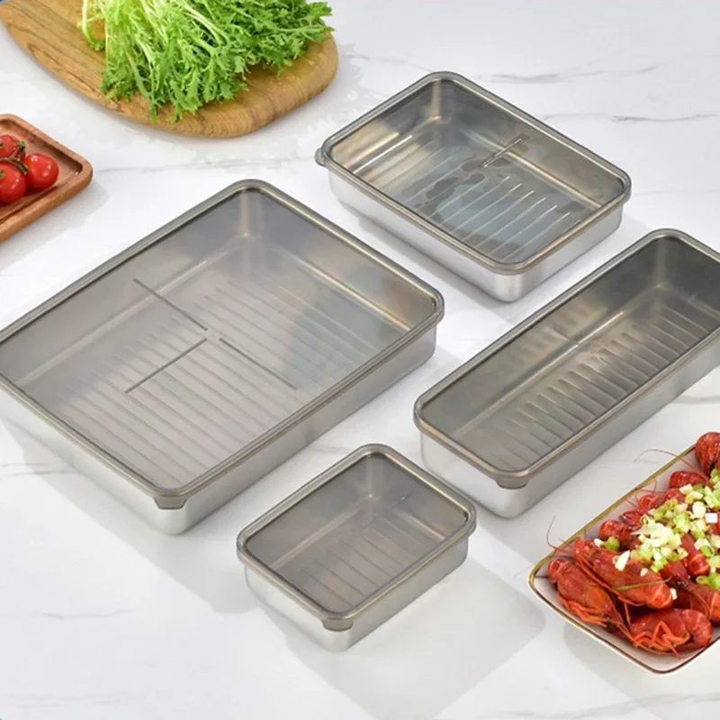 

1Pcs Stainless Steel Preservation Box Refrigerator Meat Vegetables Fruits Food Storage Container Home Kitchen Storage Gadgets