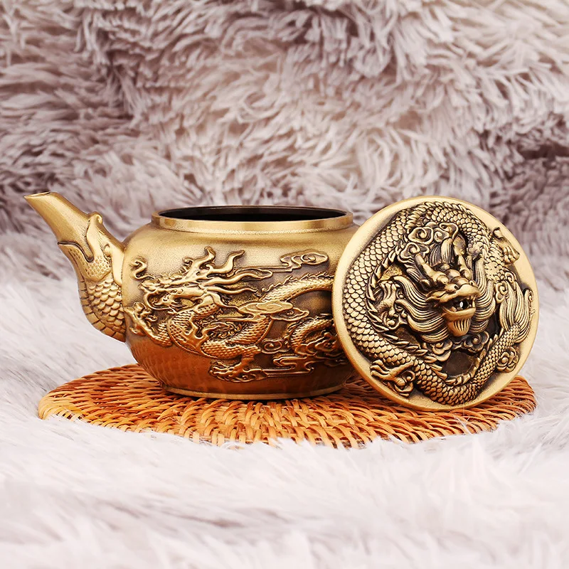 Brass Ornaments Living Room Study Drinking Home Tea Table and Phoenix Presenting Auspicious Head Cover Dragon