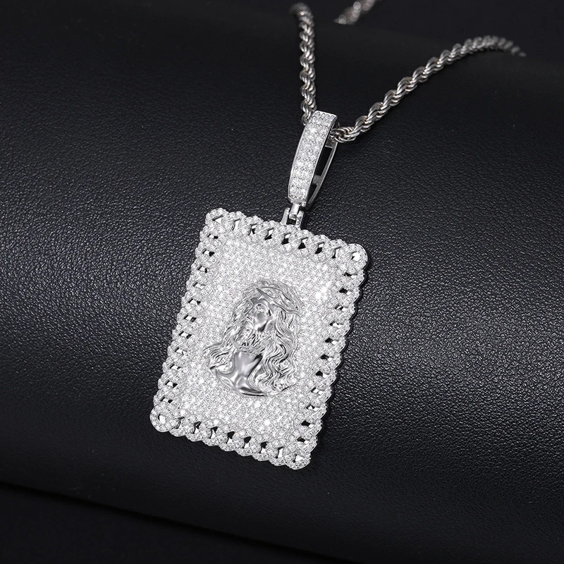 

Хип-хоп Стерлингового Серебра S925 Муассанит Bling Ice Out Dog Tag ИИСУС Подвески Ожерелья для Мужчин Репер Ювелирные Изделия