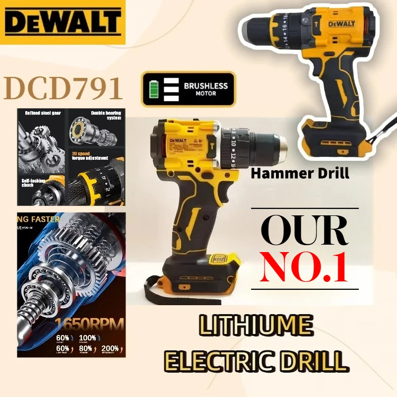 

Аккумуляторная дрель-шуруповерт DEWALT DCD791, многофункциональный бесщеточный электроинструмент для аккумуляторов DEWALT