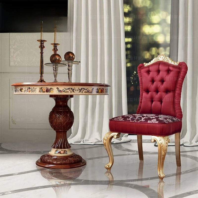 dining table and chair combination solid wood carving bedroom round table dining room dining table French side table furniture