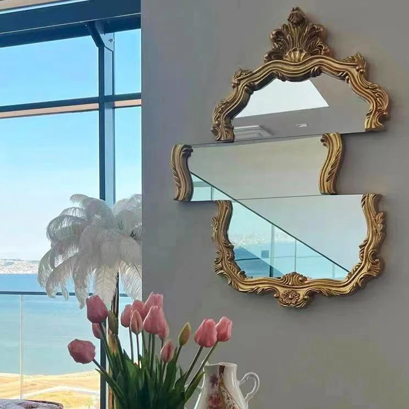 Fireplace decorative mirror retro living room entrance fireplace mirror wall hanging special-shaped dressing mirror