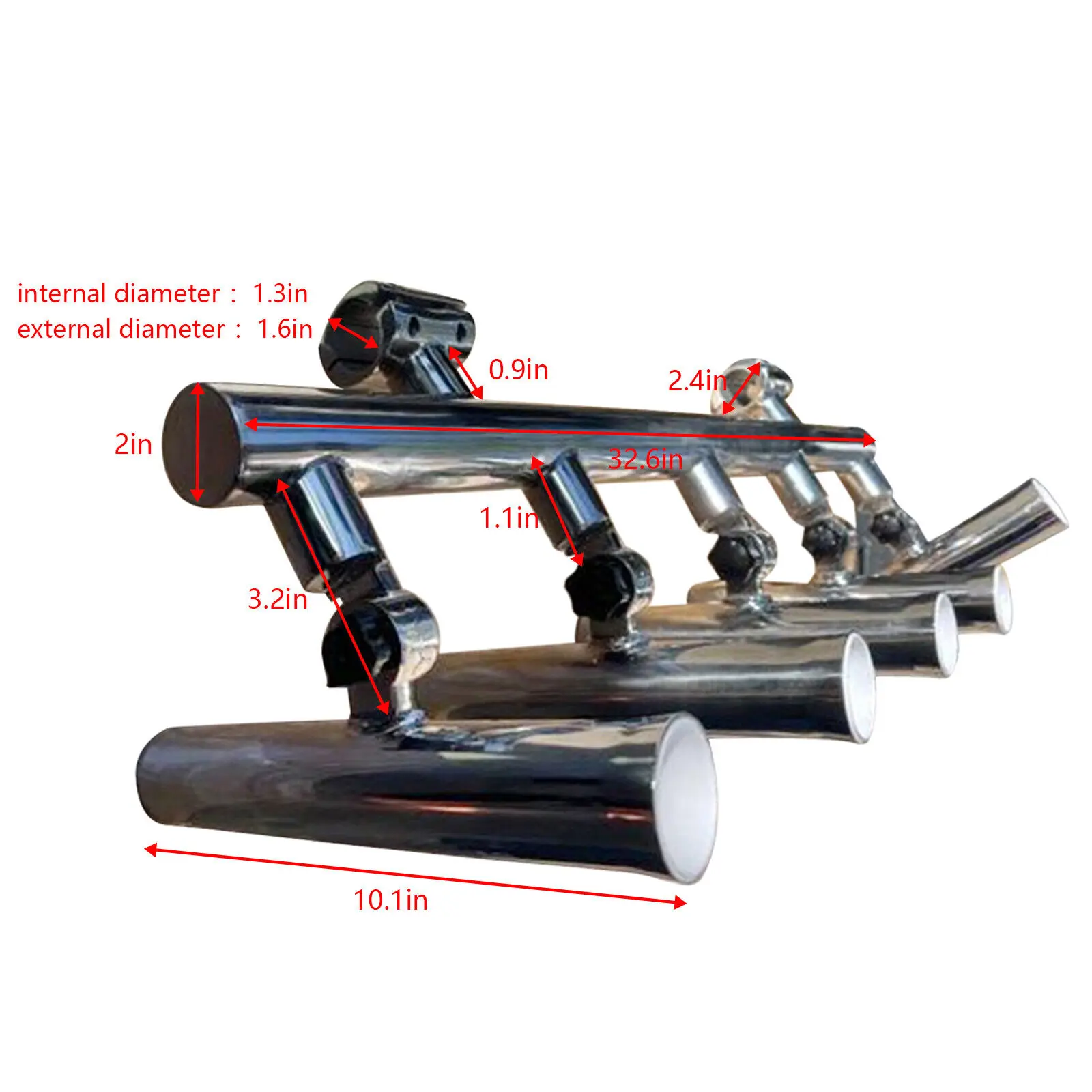 Stainless Steel Fishing Boat t Top Rocket Launcher, 2" Clamp 5 Rod Holder