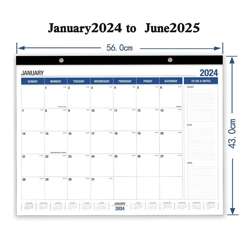 22in x 17in Schreibtisch kalender 2024 von January 2024 bis June 2025 Desktop-Kalender, Wandkalender für Zuhause, Büro, Schule langlebig